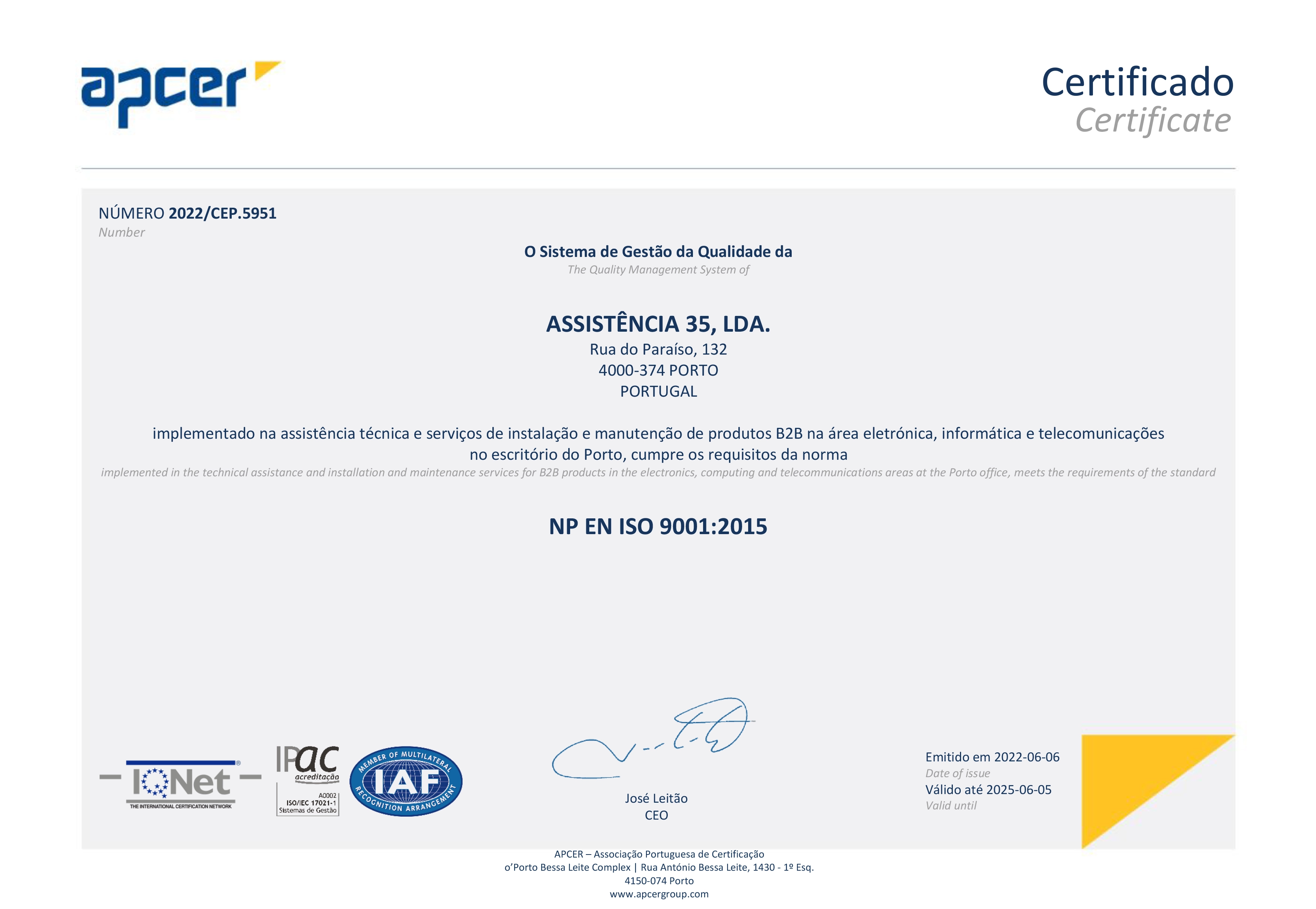 Logotipo da Certificação Apcer